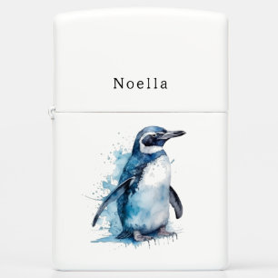 Arctic Azure Watercolor Penguin, custom Zippo Lighter