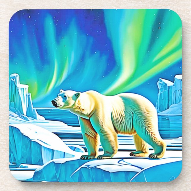 Arctic Bear Northern Lights Beverage Coaster (Front)
