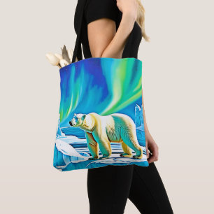 Arctic Bear Northern Lights Tote Bag