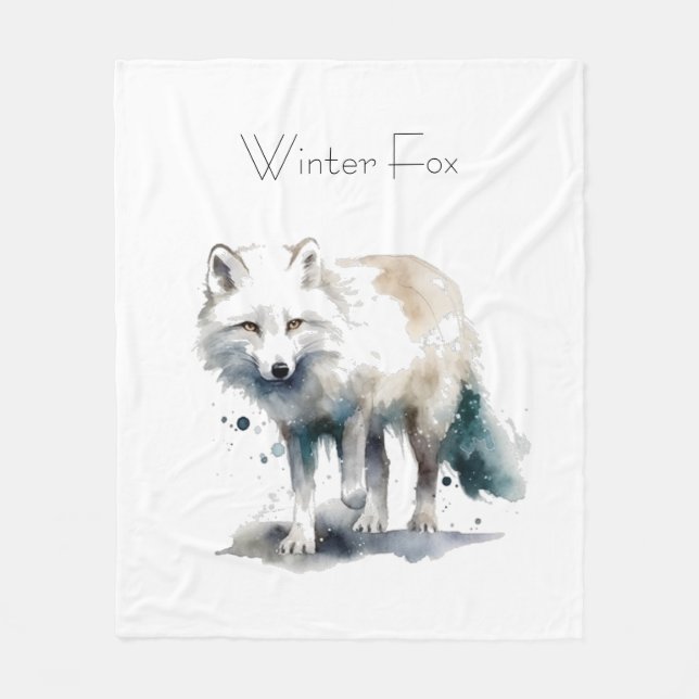 Arctic Beauty: Winter Fox custom Fleece Blanket (Front)