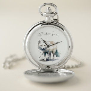 Arctic Beauty: Winter Fox custom Pocket Watch