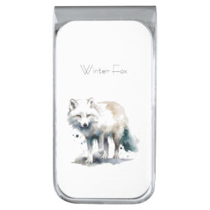 Arctic Beauty: Winter Fox custom Silver Finish Money Clip