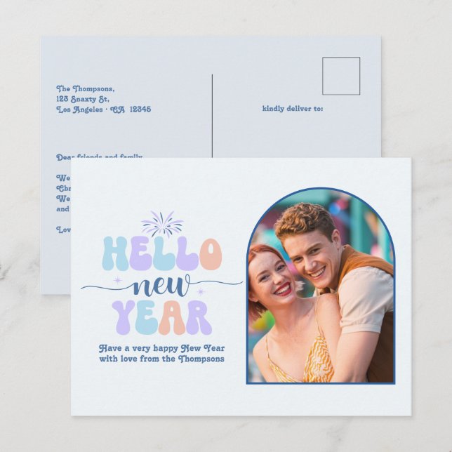 Arctic Bloom New Year Retro Modern Blue Photo Holiday Postcard (Front/Back)