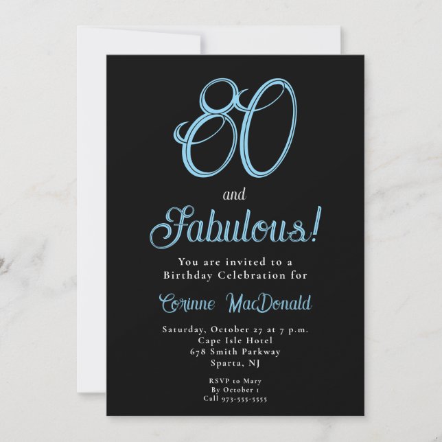 Arctic Blue Eighty and Fabulous 80th Birthday Invitation (Front)