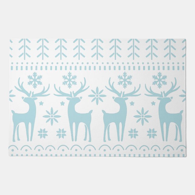 Arctic Blue Folk Art Winter Theme Doormat (Front)