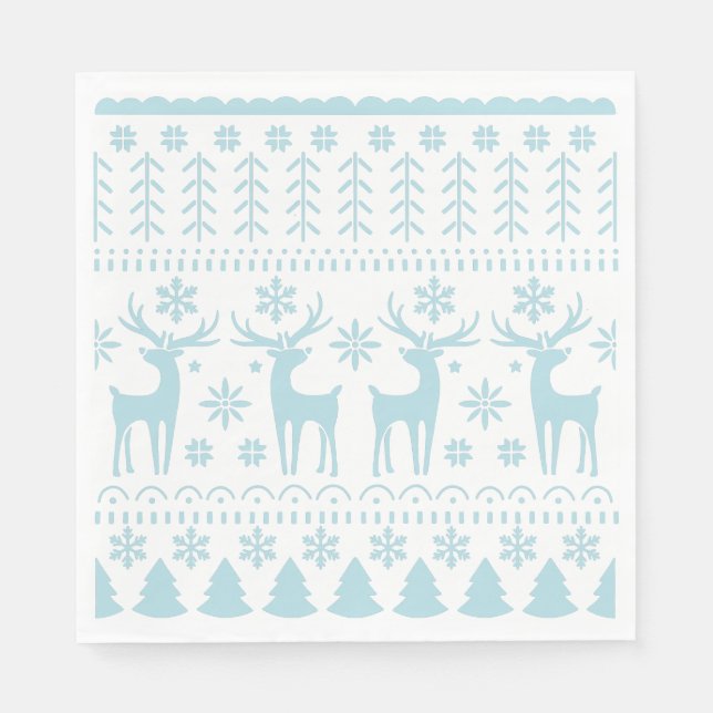 Arctic Blue Folk Art Winter Theme Napkins (Front)