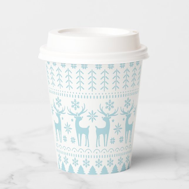 Arctic Blue Folk Art Winter Theme Paper Cups (Front)