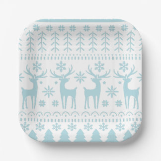 Arctic Blue Folk Art Winter Theme Paper Plates