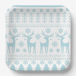 Arctic Blue Folk Art Winter Theme Paper Plates