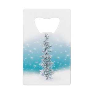 Arctic blue frozen frosty silver sparkle evergreen credit card bottle opener