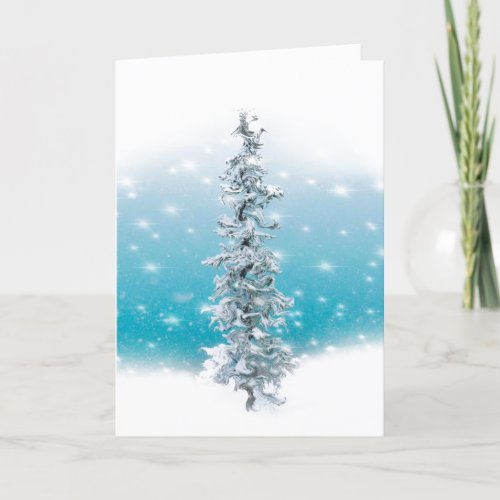 Arctic blue frozen frosty silver sparkle evergreen holiday card