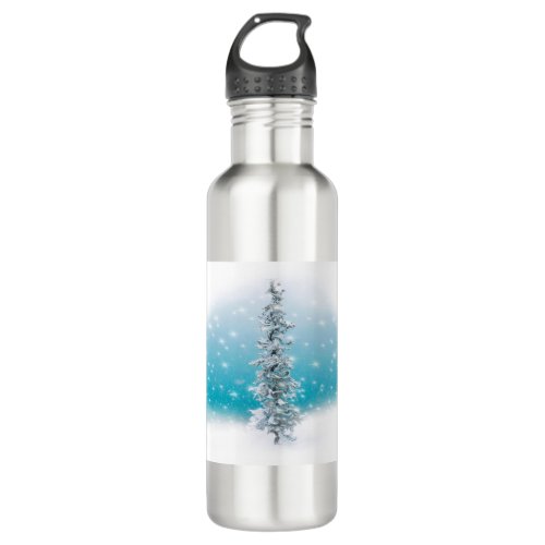 Arctic blue frozen frosty silver sparkle evergreen stainless steel water bottle