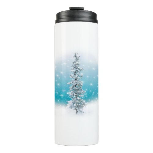 Arctic blue frozen frosty silver sparkle evergreen thermal tumbler