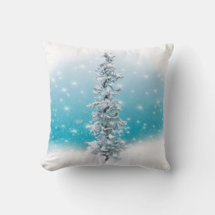 Arctic blue frozen frosty silver sparkle evergreen throw pillow
