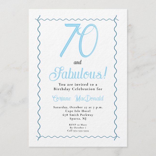 Arctic Blue Seventy and Fabulous 70th Birthday Invitation (Front)