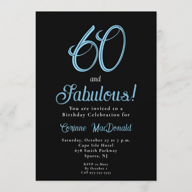 Arctic Blue Sixty and Fabulous 60th Birthday Party Invitation (Front)