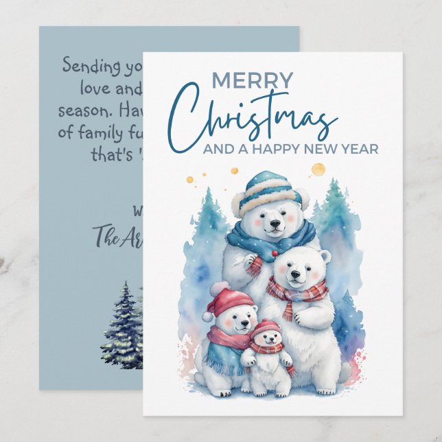 Arctic Charm Polar Bear Family Holiday Flat Card (Front/Back)