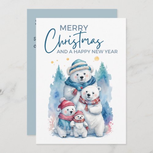 Arctic Charm Polar Bear Family Holiday Flat Card