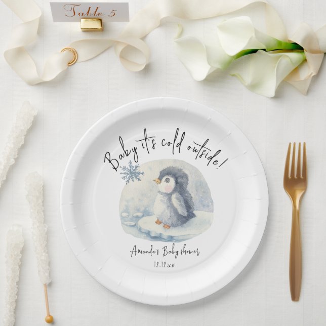 Arctic cute Penguin - baby it's cold outside Paper Plates (Wedding)