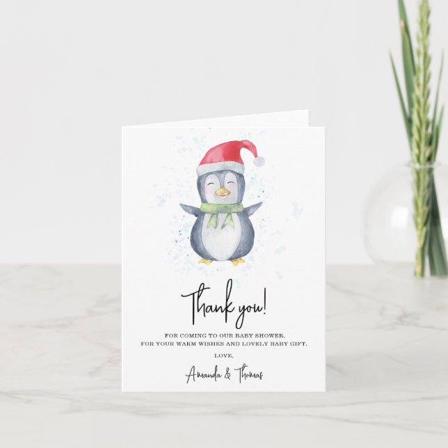 Arctic cute Penguin thank you baby shower  (Front)