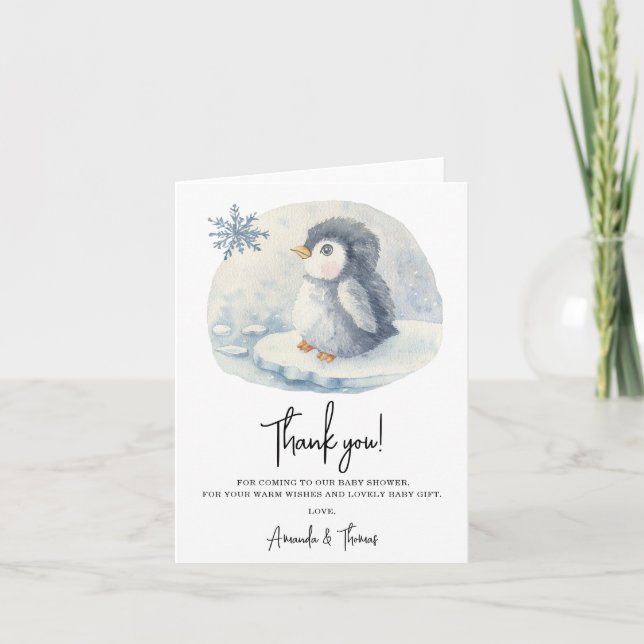 Arctic cute Penguin thank you baby shower  (Front)