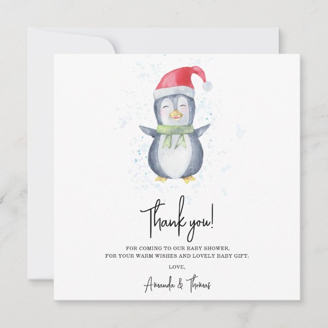 Arctic cute Penguin thank you baby shower  Card (Front)