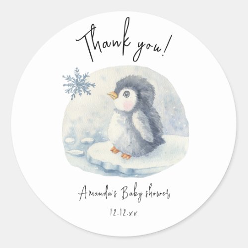 Arctic cute Penguin thank you baby shower  Classic Round Sticker