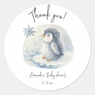 Arctic cute Penguin thank you baby shower Classic Round Sticker