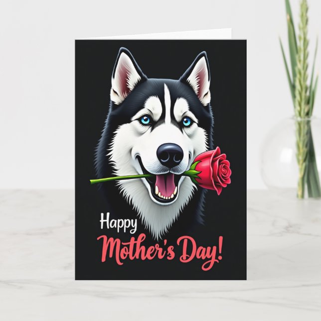 Arctic Dog Mothers Day Rose Card (Front)