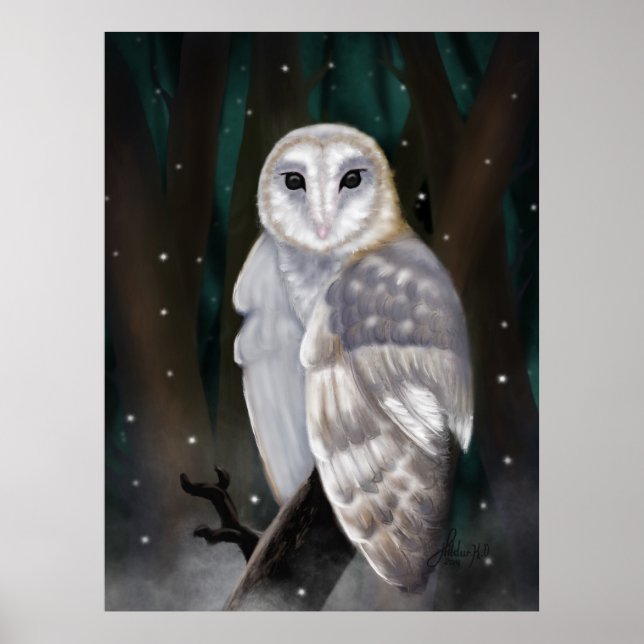 Arctic Elegance: Snow Owl in Winter Woods Poster (Front)