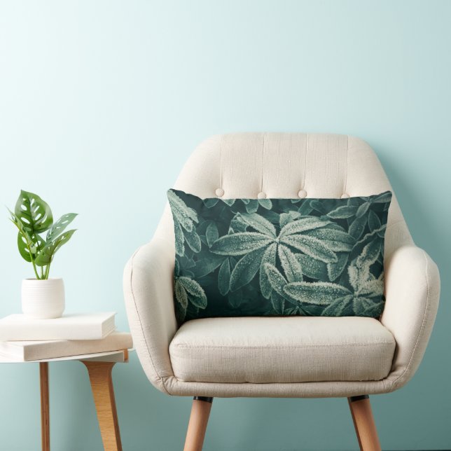 Arctic Embrace: Frosted Foliage Art Lumbar Pillow (Chair)