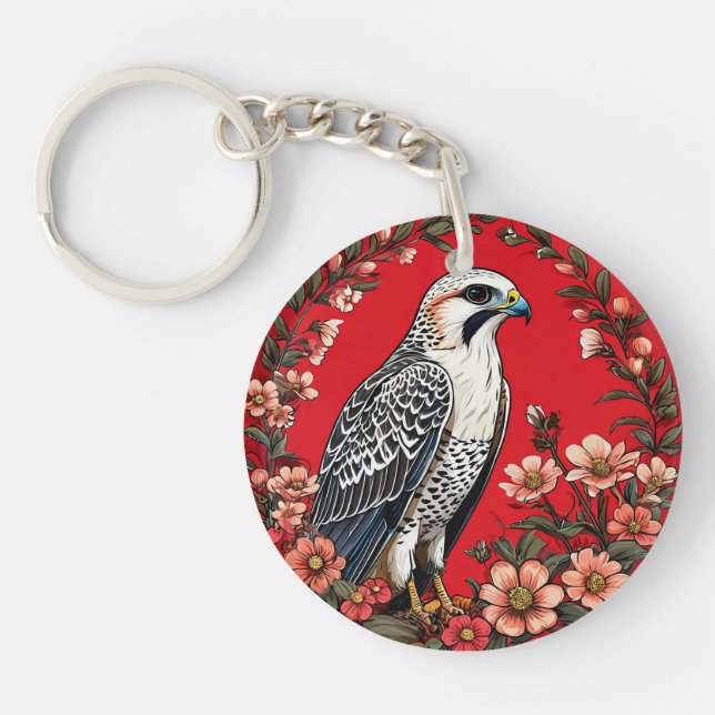 Arctic Falcon Wildlife Charm Gift Keychain (Front)
