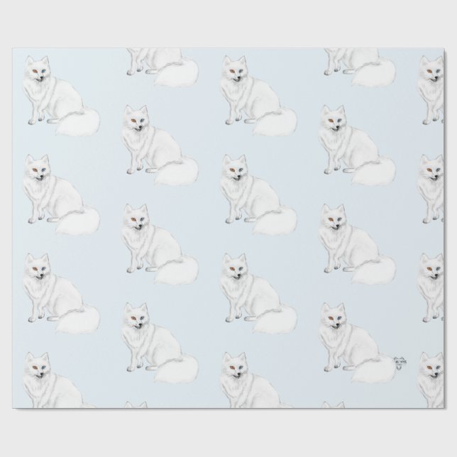 Arctic Fox Adorable Airbrush Pattern Icy Blue  Wrapping Paper (Flat)