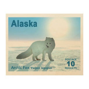 Arctic Fox - Alaska Postage Wood Wall Art