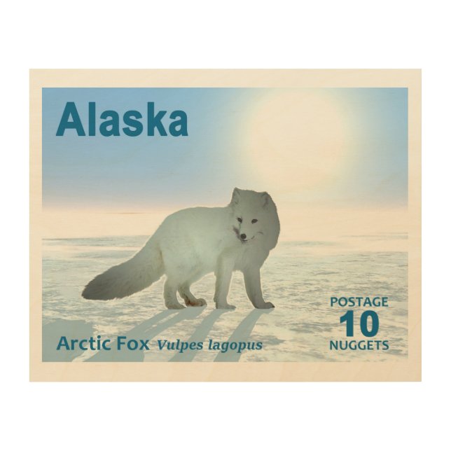 Arctic Fox - Alaska Postage Wood Wall Art (Front)