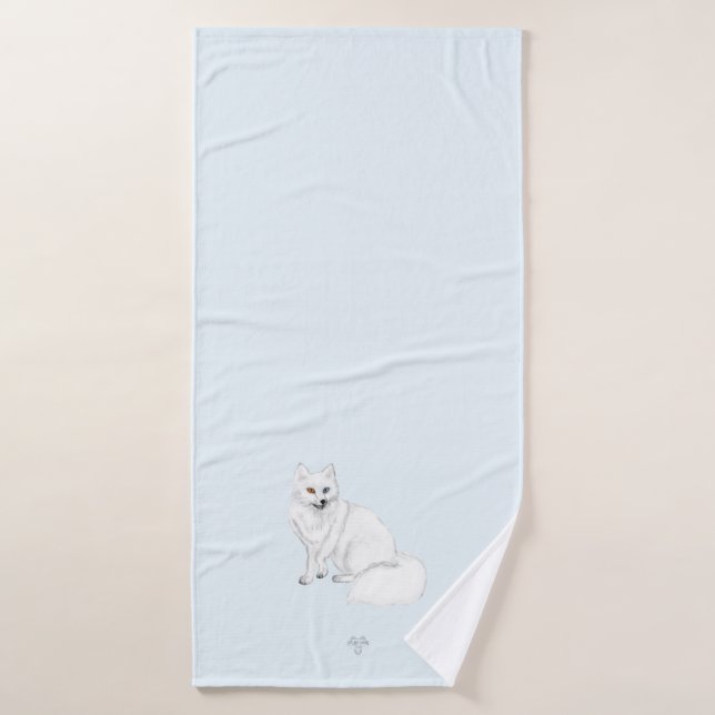 Arctic Fox Art on Icy Blue Background 3pc Bath Set (Bath Towel)