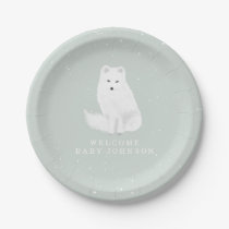 Arctic Fox Blue Winter Baby Shower Paper Plate