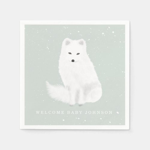Arctic Fox Blue Winter Boy Baby Shower Napkins