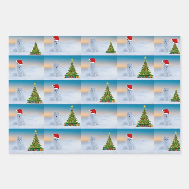 Arctic fox celebrates Christmas Wrapping Paper Sheets (Front)