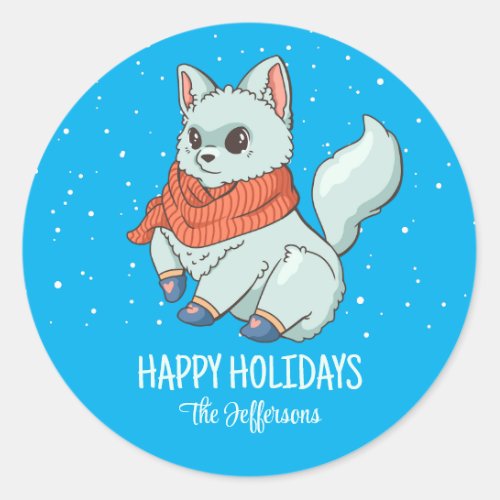 Arctic Fox Christmas Animal Snowy Winter Holiday Classic Round Sticker
