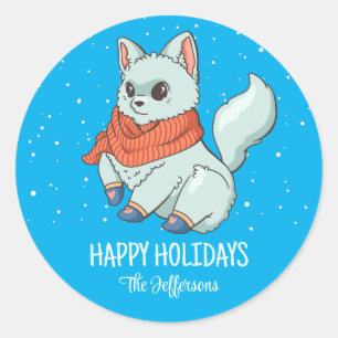 Arctic Fox Christmas Animal Snowy Winter Holiday Classic Round Sticker