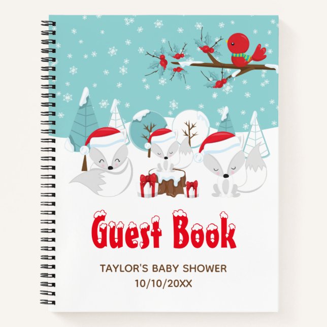 Arctic Fox Christmas Baby Shower Guest Book (Front)
