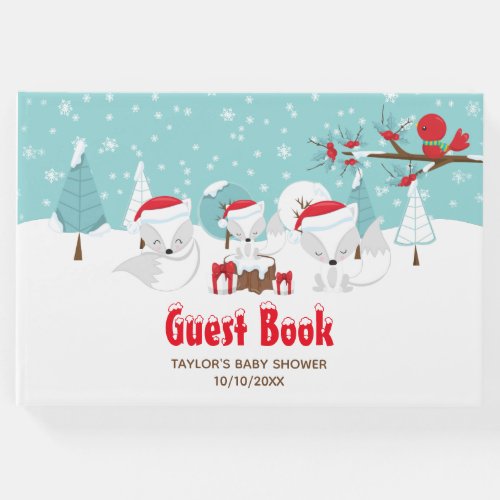 Arctic Fox Christmas Woodland Baby Shower Guest Book