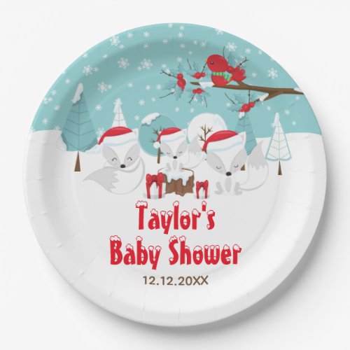 Arctic Fox Christmas Woodland Baby Shower Paper Plates