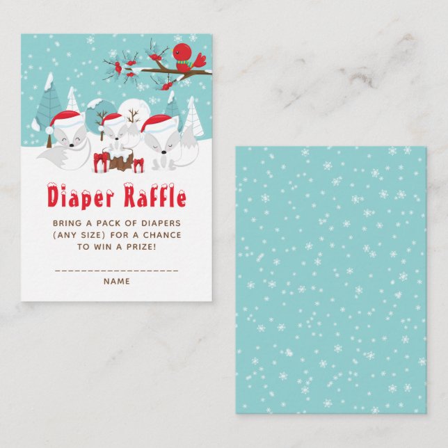 Arctic Fox Christmas Woodland Diaper Raffle Enclosure Card (Front/Back)