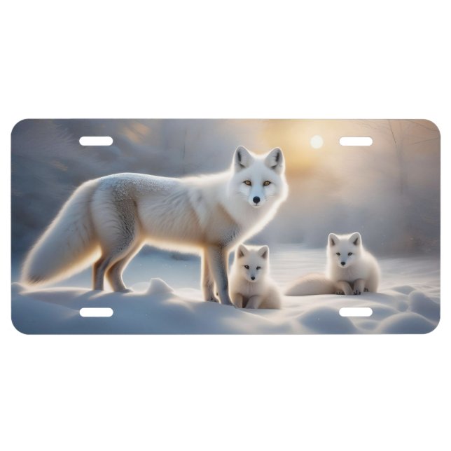ARCTIC FOX FAMILY IN POLAR SUN LICENSE PLATE (Front)