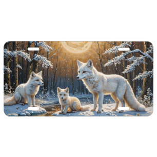 ARCTIC FOX FAMILY YELLOW MOONLIGHT LICENSE PLATE