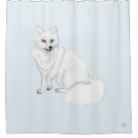 Arctic Fox Hand-Drawn Airbrushed Art on Icy Blue Shower Curtain