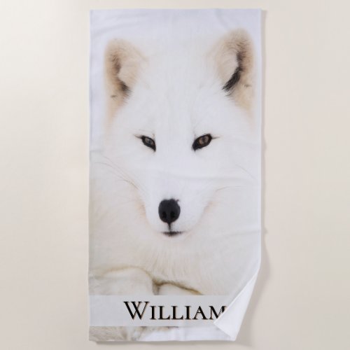 Arctic fox in snow face white name wildlife beach towel