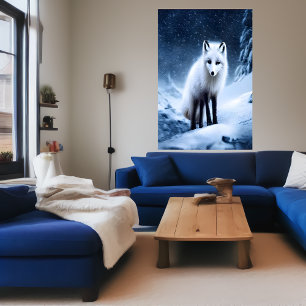 Arctic Fox in the mountain AI Art Poster
